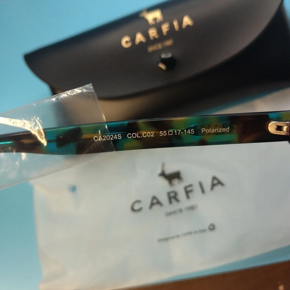 Carfia CA2024S Polarized Sunglasses Teal Tortoise Shell Round Frame Italy Design